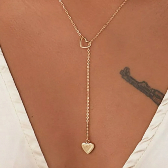 DOUBLE HEART GOLD DROP NECKLACE - Picture 3 of 3